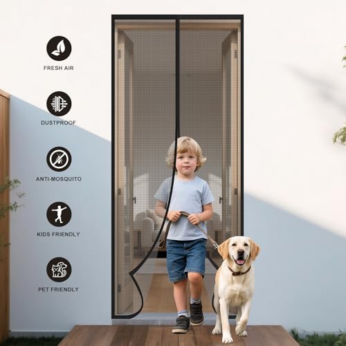 ABXMAS Magnetic Screen Door 30" x 81" Black, Mesh Screen with Magnetic Closure-Keeps Bugs Out Let Breeze in Heavy Duty Pet and Kid Friendly - Thumbnail 6