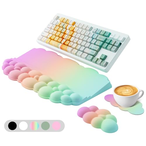 Ergonomic Wrist Rest for Keyboard, Soft Memory Foam Cloud Keyboard Stand Pad with Wrist Rest Set with Non-Slip Silicone Base, Easy Typing, Pain Relief, Comfort for Computer Laptop Mac - Rainbow
