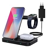 MoKo 5 in 1 Wireless Charge Stand, 10W Fast Charging Dock Station Triple Spots for iPhone SE 2020/Apple Watch Series 5/4/3/2/Airpods 2/Pro, Galaxy Watch 42/46mm/Active/Note/S10, All Qi Enabled Devices