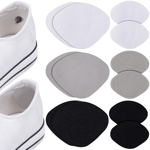 OIIKI 6 Pairs Shoe Heel Repair Kit, 2 Sizes Self-Adhesive Shoe Inside Patches for Holes, Fabric Heel Pads for Sneakers, Leather Shoes, High Heels (Black, White, Gray)