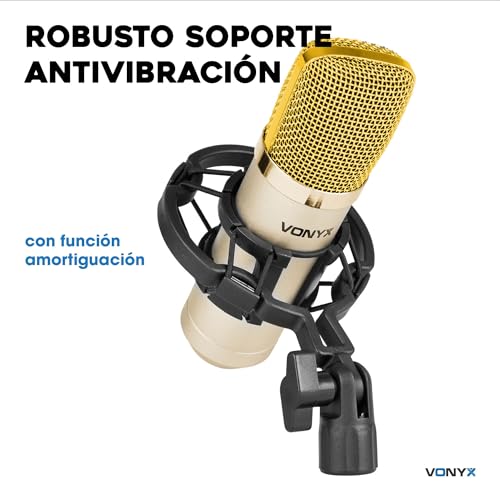 Vonyx CM400C - Micrófono de condensador de gran diafragma, alta sensibilidad, conexión XLR y 3.5mm, Phantom 12-48V, incluye soporte de araña y filtro antipop, ideal para Podcasts, Streaming y Estudios - imagen 6