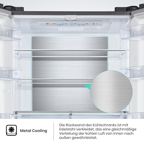 Hisense RF540N4SBI2 French Door Kühl-Gefrierkombination/ NoFrostPlus/ Inverter-Kompressor/ ConvertActive/ CrispZone/ 181,7 cm/ Kühlteil 302 l/ Gefrierteil 178 l/ 40 dB/ 310 kWh/ Jahr/ Inox-Look