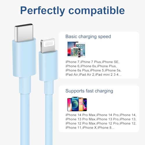 Image of ROMITAZ iPhone Fast Charger Lightning Cable [MFi Certified] 2-Pack USB-C to Lightning Cable (6.6Ft) Fast Charging Compatible with iPhone14 /14 Plus /14 Pro /14 Pro Max /13 /13pro /12 /12 Pro /12 Pro Max(Blue