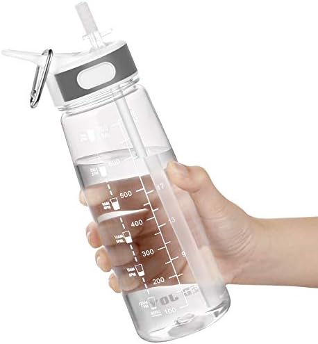 JIMACRO Water Bottle, BOTTLED JOY 800ML Water Bottle with Straw and Handle BPA-Free, 27 Oz Daily Water Intake Bottle with Time Markings Tracker to Remind the Drinking Time, Ideal for Hydration