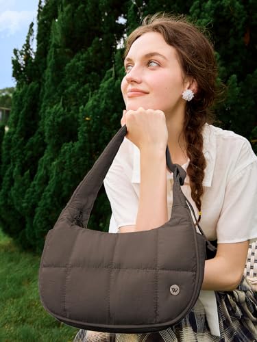 Image of WESTBRONCO Small Puffer Crescent Shoulder Bag for Women, Nylon Quilted Shoulder Purses, Puffy Handbags with Adjustable Strap