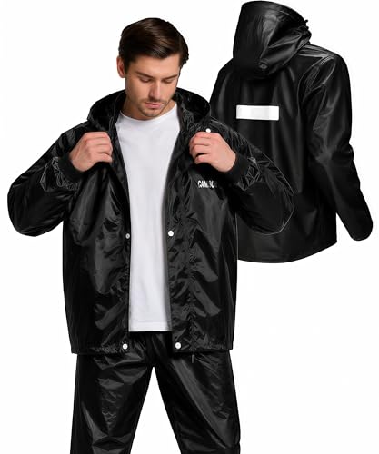 Image of Mens Raincoat Suit with Pant Set Royalia Series | Waterproof Lightweight Breathable Rain Wear | Strong Stitching, Elastic Cuff & Waterproof Zipper Raincoat for men waterproof