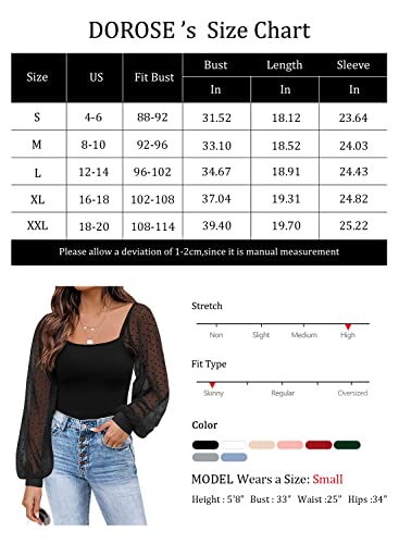 Dorose Women's Long Sleeve Tops Lace Casual Blouses T Shirts Black Medium #TOP5