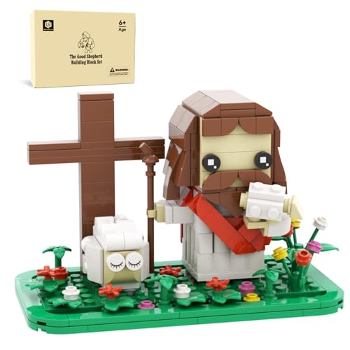 Jesus Building Set, Christmas Building Kit, The Good Shepherd Little Jesus Figures with Sheep and Cross, Easter and Nativity Building Set Christian Gift for for Adults and Kids Ages 6 and Up