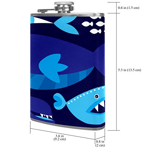Flasque à whisky en cuir au design océan et poisson - 8