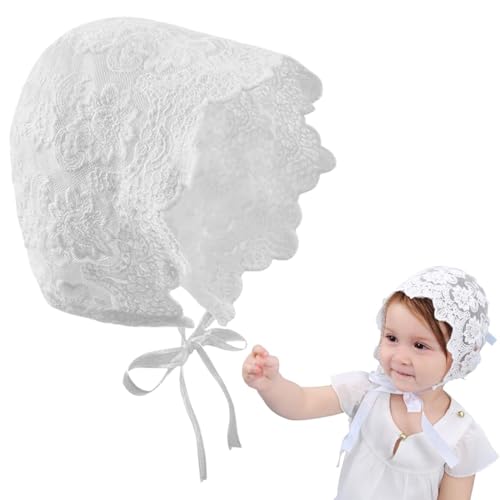 UEIOAVL Sombreros y gorras para bebés niña, 1 gorro de encaje para bebé gorro de bautizo gorro de princesa gorro de niña con pajarita (blanco)