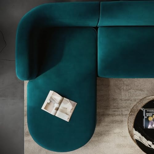 Image of Modern Classic L Shape Sectional Sofa Set, Chesterfield Style 4 Seater Sofa Set with Pillows for Living Room, Bedroom and Office and Hallway Colour (L-Shape Left Chaise Teal Green)