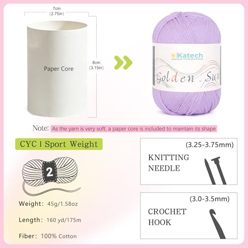 Image of Katech 1OO% Cotton Yarn for Crocheting-12 * 45g /175yd, Baby Cotton Yarn Set