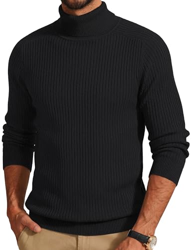 Cotrasen Mens Sweater Turtleneck Cotton Knit Pullover Sweater Long Sleeve Turtle Neck Business Casual Classic Winter Fall Sweaters Black L