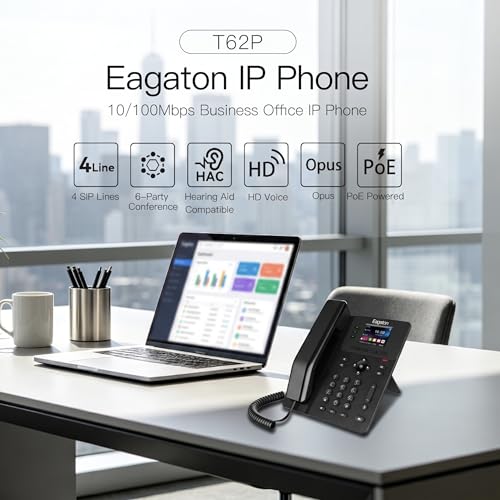 Teléfono IP Empresarial EAGATON T62P VoIP 4 Líneas 2.4'' miniatura 3