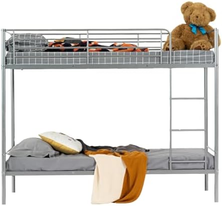 Lit Superposé Métal 90x190cm - 2 Places, échelle, Barrières Sécurité, Blanc, Pour Enfant