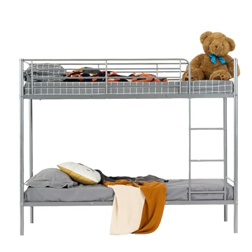 MEUBLE COSY Letto a Castello 2 Posti 90x190cm con Rete a Doghe in Metallo Letti per Camerette Adulti e Bambini Casa, Grigio
