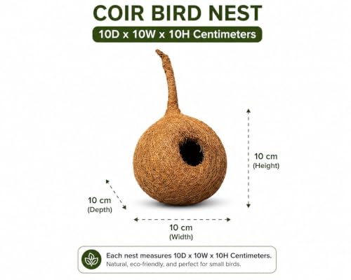 Image of Natural Round Hanging Coir Bird Nest for Sparrows, Finches & Small Birds (Pack of 2) | Handmade Eco-Friendly Coconut Fiber Bird House for Balcony, Garden, Outdoor Trees & Patio Decor