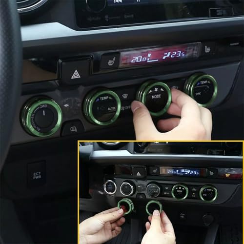 Image of Aluminum Alloy AC Knob Covers Kit for Toyota Tacoma 2016-2023 (4pcs Green) - HVAC Control Button Covers, Metal Air Conditioner Dial Covers, Durable Interior Upgrade Accessories