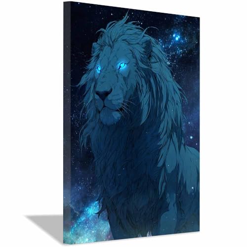 Poster lion bleu moderne avec cadre haut de gamme salon CUDAOO