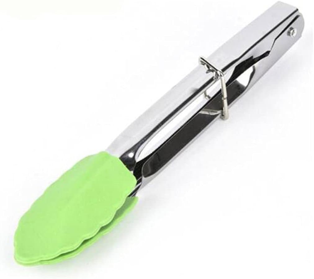 1pcs 7 Inch BBQ Nylon Tongs Tips Kitchen Mini Tong Heat Resistant Cooking Steel Food Accessorie(Black)