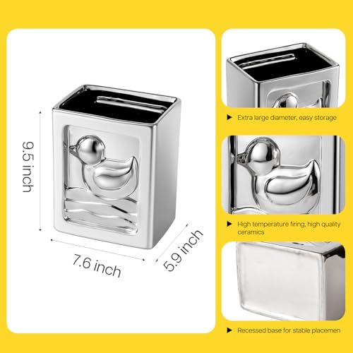Image of Duck Trash Can, Ceramic Waste Basket Modern Small Garbage Can for Kitchen, Bathroom, Bedroom, Office, Storage Bin with Embossed Duck Decor (Silver-7L /1.85Gallon)