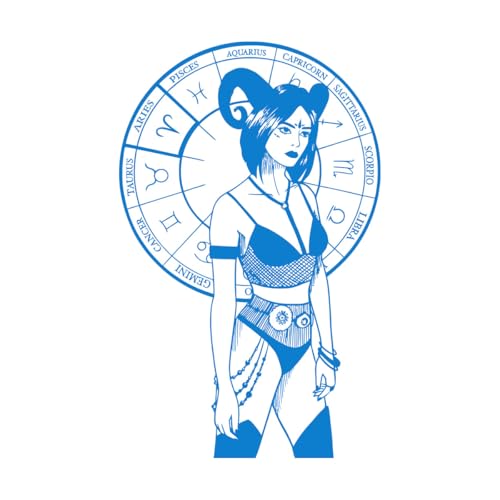 Stickers lettrage Dessins à la main et silhouettes d'œuvres d'art représentant des signes astrologiques et des femmes d'une grande beauté 57.6x91.7cm Ne se décolle pas Bleu