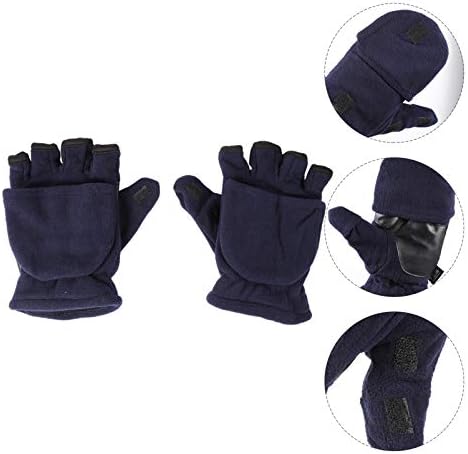 VORCOOL Warm Half Finger Gloves Winter Convertible Flip Top Fingerless Mittens for Adults Men Blue