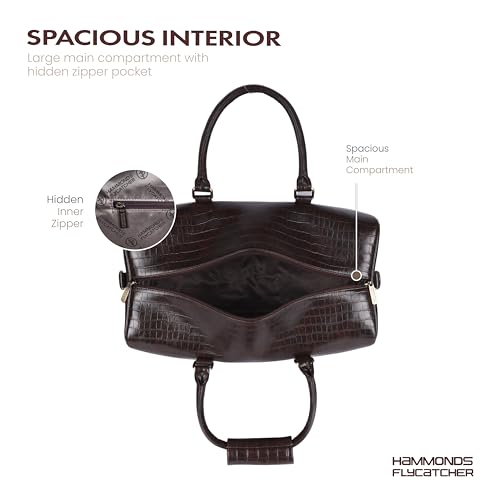 Image of Hammonds Flycatcher PU Leather Duffle Bag for Men and Women Premium Textured Travel Bag Large Weekender Overnight Gym Bag with Adjustable Shoulder Strap Brown
