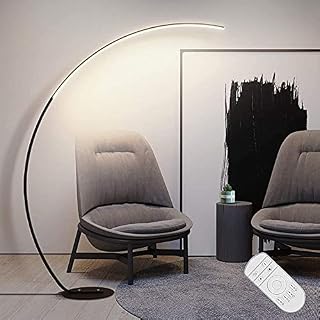 Modern LED Arc Floor Lamp, Dimmable Aluminum Arc lamp, 25W Semi-Circular Design Floor Light, Bedside Reading Lights with Remote Control, Minimalist Steel Curved Floor Light, H: 67in (Black)