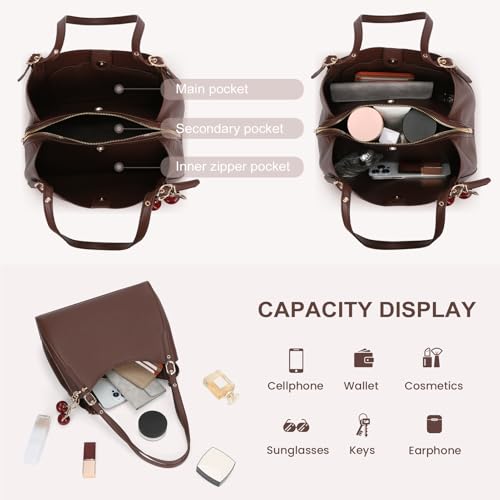 Bolso tote de cuero marrón para mujer miniatura 5