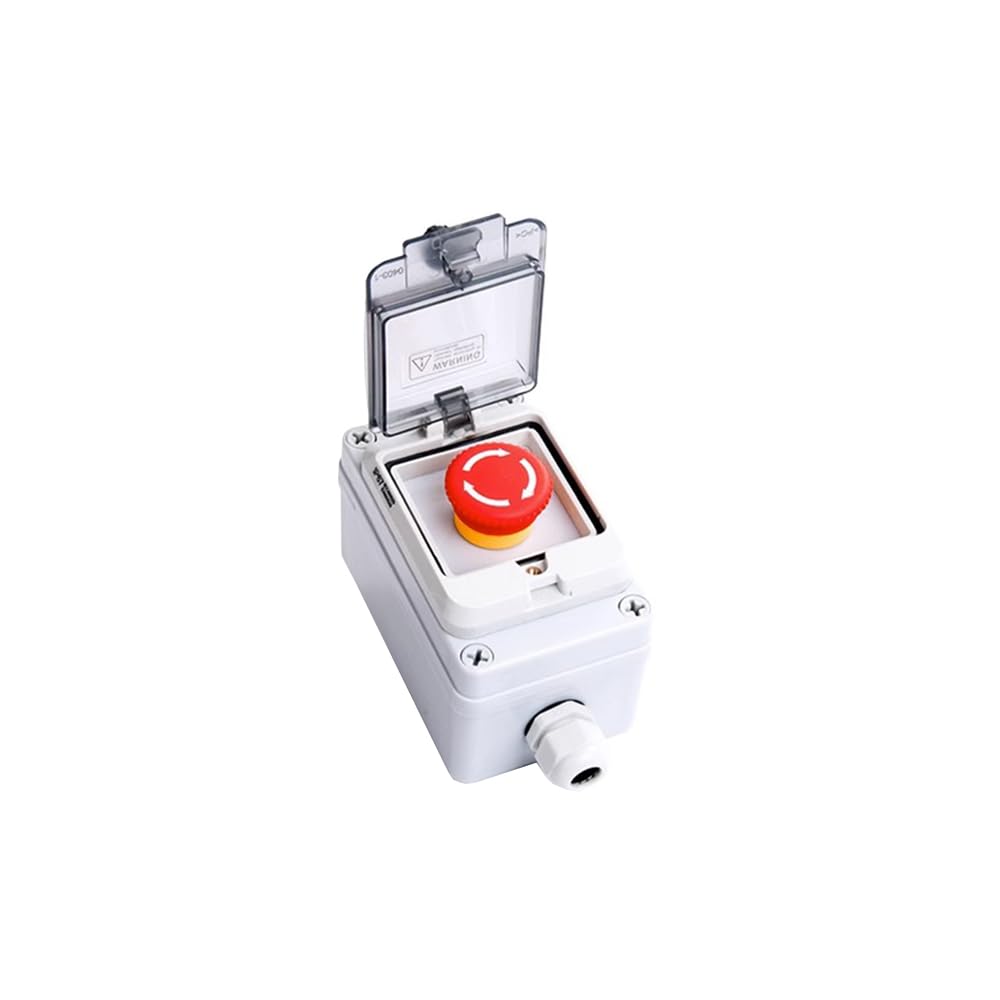 tooloflife Caja de botones de parada de emergencia, cubierta protectora impermeable IP67, estaciones de control de botón momentáneo, interruptor antimal funcionamiento, 1 botón de parada de emergencia