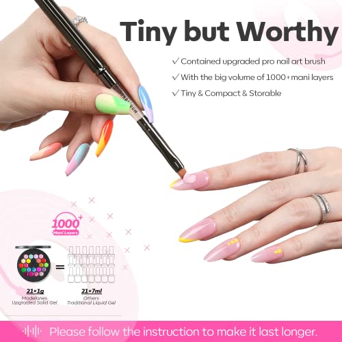 Modelones Gel Nail Polish Set, 21 Colors Summer Rainbow Bright Neon Solid Gel Polish Pride Pastel Glitter Pudding Gel W/Nail Art Brush Upgraded Crème Mani Palette Soak Off Led Diy Kit Ideal Gift #TOP4