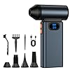 Metal Electric Compressed Air Duster, 300000RPM High Speed Rechargeable Air Blower&Pump for Leaf Blower with Digital Display, 4-Speed Modes-Brushless Motor Mini PC Dust Cleaner with Light(Black)