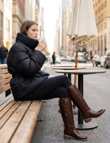 Image of QIY Knee High Boots for Women Low Heel Flat Tall Boots