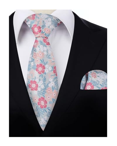Image of Alizeal Mens 3.15'' Natural Flower Pattern Tie with Floral Pocket Square Set