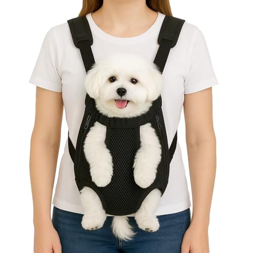 Dog Backpack Carrier, Adjustable Pet Front Carriers, Legs Out Carrying Sling Travel Bag for Small Medium Dogs 7-11 Lbs, Soft Wearable Puppy Chest Carry Backpacks for Walking/Hiking/Camping/Traveling