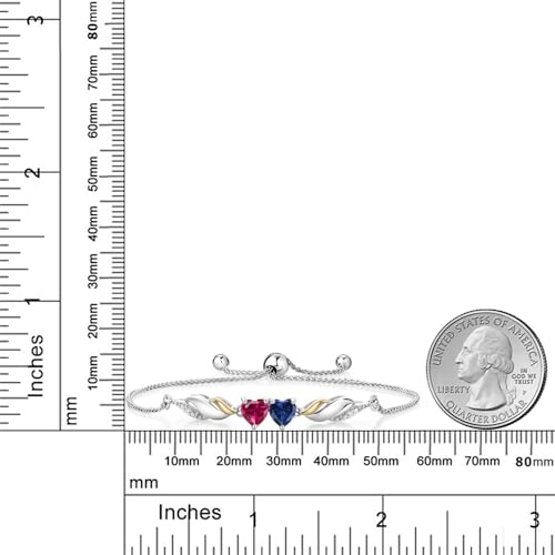 Gem Stone King 925 Sterling Silver and 10K Yellow Gold Customized and Personalized Name Engraved 2-Stone 5MM Heart Shape Gemstone Birthstone and White Lab Grown Diamond Tennis Bracelet For Women4