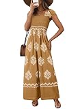 Picture of Happy Sailed Jumpsuits for Women Dressy Casua Retro Floral Print Cap Sleeve Wide Leg Pants Rompers Womens Boho Jumpsuit Loose Overalls Beach Vacation Outfits Fashion 2025 Khaki Large