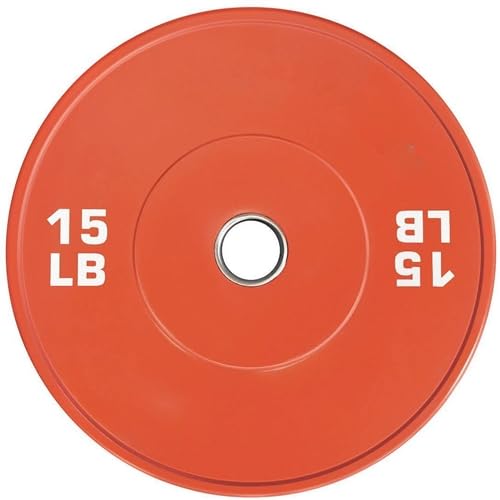 French Fitness Olympic Colored Bumper Plate 15 lbs - Durable 100% Virgin Rubber, IWF Standard, Shock-Absorbing Design, Color-Coded for Easy Weight Identification, Ideal for Weightlifting & Crossfit