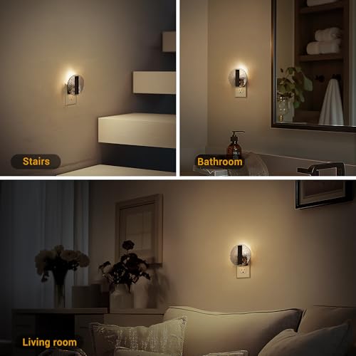 Image of JandCase Night Light, LED Night Lights Plug into Wall, 3000K Warm White Nightlight with Dusk to Dawn Light Sensor, 0-100LM Adjustable Brightness, for Bathroom, Bedroom, Hallway, Stairs, 2 Pack