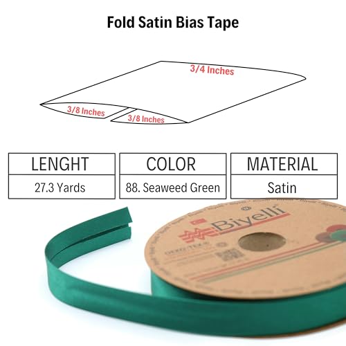 Image of Fold Satin Bias Tape - 99+ Colors - 3 /4 Inches Wide - 27 Yards - Fold Satin Binding Bias Ribbon Fabric Piping Bias Binding Tape for Sewing Clothing DIY BYS88