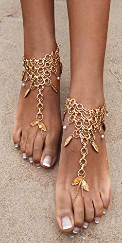 Bienvenu Women's Multi Chain Tassels Anklet Leaves Chain Beach Wedding Foot Jewelry,Copper #TOP3