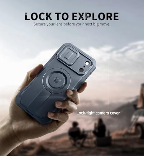 Image of Dexnor for iPhone 17 Pro Max Case, [2 Front Frame & Built-in Flip Camera Cover & Kickstand], Compatible Wireless Charging, Heavy-Duty Shockproof Case with Screen Protector, 6.9 inch Navy Blue