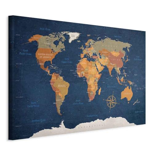 artgeist Acoustic Canvas Wall Art Print World Map 35x24 in - 1pcs Picture with Acoustic Foam Sound Print Artwork Room Acoustics Soundproofing Poster Map of The World World Travel Map k-C-0048-b-b