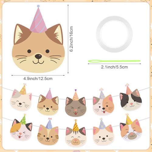 Image of Hooqict Happy Birthday Banner Cat Birthday Decorations Party Banner Garland Sign for Girls Kids 1st 2nd 3rd Funny Cat Themed Birthday Party Decorations Supplies
