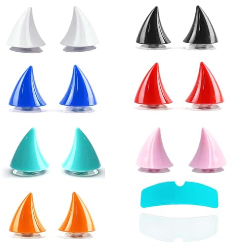 JRYGAC 14 Stück Motorrad Deko, Eckdekoration, Aufkleber, Teufelshörner, Zubehör Mit 2 Regen- Und Beschlagfreier Folie Teufel-Horn mit Saugnapf, Motorradhelm Hörner, Motorradzubehör