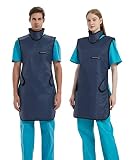 SHINRAY 0.5mmpb Xray Lead Apron for Xray with Thyroid Shield Collar,Lead Gown,Dental Xray Shield (Navy Blue, X-Large)