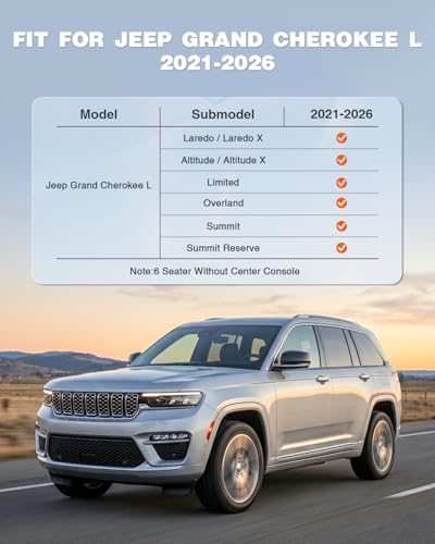 Image of Floor Mats & Cargo Liner Set for 2021-2026 Jeep Grand Cherokee L 6 Passenger (Without Center Console), Custom Fit TPE All Weather Floor Liners with Seat Back Protectors & Door Sill Guards