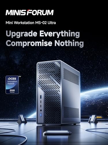 Image of MINISFORUM MS-02 Ultra Workstation Mini PC,Intel Core Ultra 5 235HX (14 cores /14 Threads, up to 5.1 GHz), PCIe 5.0 x16, 4x DDR5, USB4 v2, 10GbE+2.5GbE (vPro), Wi-Fi 7, Barebone Without RAM /SSD