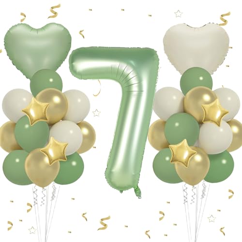 Geburtstagsdeko 7 Jahr, VUCDXOP 7 Jahr Grün Geburtstag Deko, Luftballon 7. Geburtstags, Geburtstag Deko 7 jahre, Folienzahlen Ballons, Folienballon Zahl 7 für Geburtstags Party Dekoration